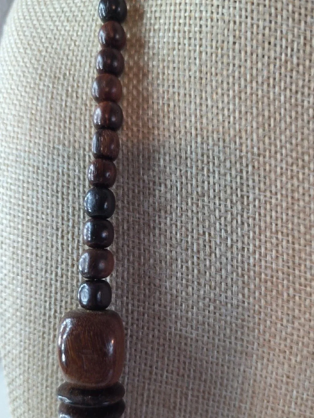 Vintage Wood Disc & Bead Boho Statement Necklace - 22